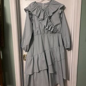 Dainty Jewells Blue Striped Ruffle Dress